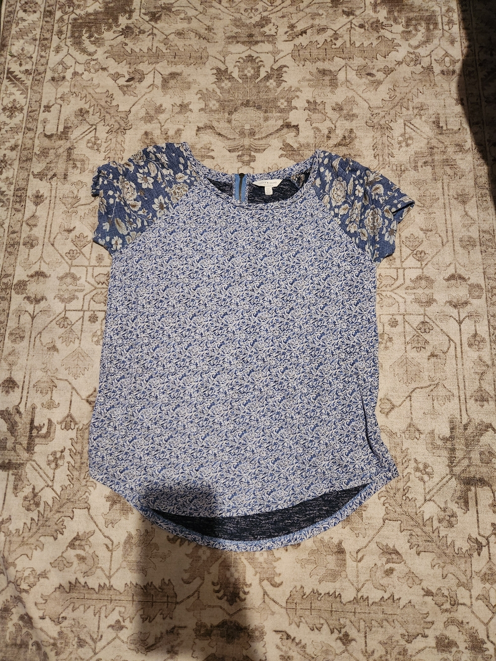 Lucky Brand Blue Mixed Floral Sleeve Short Sleeve Tee